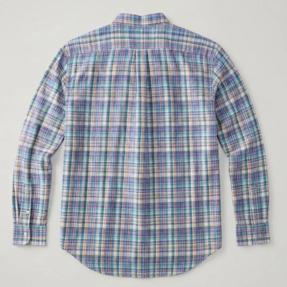 Polo Ralph Lauren Mens XLT Multi Color Plaid 100% Linen Cotton Button Down Shirt